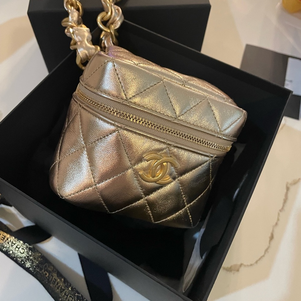 NWT Chanel Runway Gold Vanity Leather Clutch bag